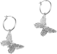 Butterfly Necklace Earrings Set Chain Necklace Charm Huggie Hoop Cute Earrings D - £16.79 GBP