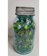 Ball Mason Jar Green Quart 1923-1933 No. 1 on Bottom Filled with Marbles - £58.97 GBP