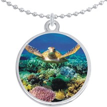 Sea Turtle Round Pendant Necklace Beautiful Fashion Jewelry - £8.50 GBP