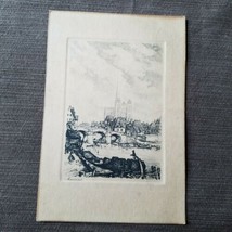 4&quot; x 6&quot; Antique Print of Cathedral at Amiens River Bridge Not Signed - £11.42 GBP