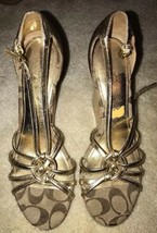 Coach Signature 4&quot; Wedge Gold Sandals 9 M CC Sandal Shoes - £16.07 GBP