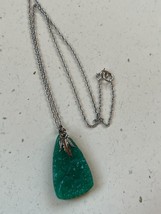 Vintage Sterling SIlver Marked Twist Chain w Heavily Carved Jade Green Plastic - £14.47 GBP