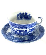 Maruta China Tea Coffee Cup Saucer Japan Cobalt Blue White Pagoda Bird - $34.19 CAD