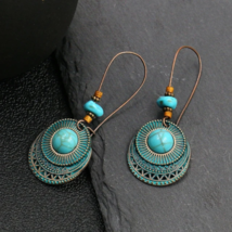 Women Fashion Jewelry Vintage Boho Style Dangle Drop Earrings With Turqu... - $15.50