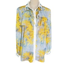 UVM Blouse Button Down Semi Sheer L Crystals Boho Retro - £27.00 GBP