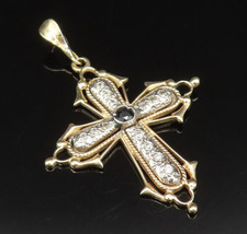 14K GOLD - Vintage Two Tone Sapphire &amp; Topaz Religious Cross Pendant - GP467 - £296.35 GBP
