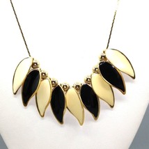 Vintage Delicate Gold Plated Chain With Gold Plated Beads and Enamel Black - £36.48 GBP