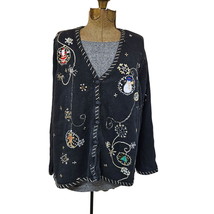Reference Point Sweater Womens 1X Black Cardigan Christmas Holiday Button Front - £24.27 GBP