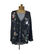 Reference Point Sweater Womens 1X Black Cardigan Christmas Holiday Butto... - $30.69