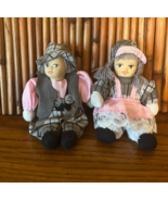 Vintage Small Collectable Boy &amp; Girl Cloth Doll with Porcelain Face Sand... - $188.60 MXN