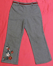 Gymboree pants black/white houndstooth embroidered flowers elastic back L 5yrs - $3.95
