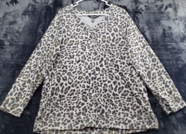 Ellen Tracy Sweater Womens Large Gray Leopard Print Polyester Long Sleeve V Neck - £17.60 GBP