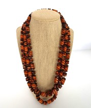 Vintage wooden barrel shaped beaded opera length (35 in.) necklace  - £9.58 GBP