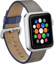 NEW Modal Apple Watch 42mm Woven Nylon Band Strap Navy Blue Tan Accessory - £5.25 GBP
