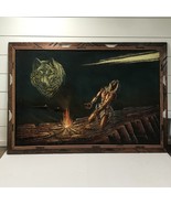 Vtg Ernesto Sanchez Framed Velvet Painting Wolf Native American 38” x 27” - $135.97 CAD