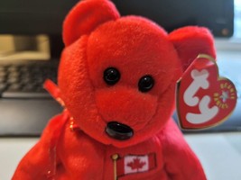 Ty Beanie Babies Pierre Red Canadian Bear Canadian Flag On Chest, And Red Ribbon - £8.21 GBP