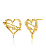 Clear Cubic Zirconia &amp; 18K Gold-Plated Heart Planet Stud Earrings - £11.05 GBP