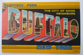 Greetings From Buffalo New York Large Big Letter Postcard Linen Curt Teich NY - £12.13 GBP