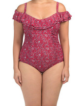 NWT GOTTEX Plus Sized 18W Off-The-Shoulder ruffle swimsuit tummy-control ruched - £62.02 GBP