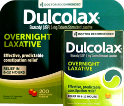 Dulcolax Overnight Laxative Bisacodyl 5 mg 200 Tablets ED: 12/2026 - $32.89