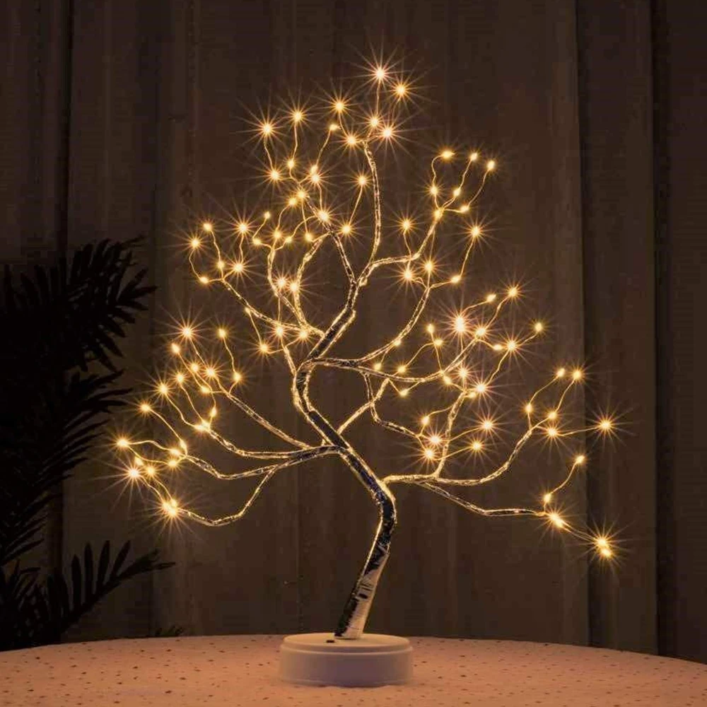 Sky star golden leaf willow cherry tree led night light mini christmas tree copper wire thumb200