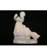 VINTAGE GIRL WITH 2 GEESE PORCELAIN FIGURINE BLUE &amp; WHITE Holland Mold - $15.52 CAD