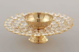 Home-Office Pooja Crystal Akhand Diya Brass Oil Puja Lamp - £17.47 GBP
