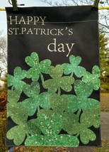 Saint Patrick&#39;s Day Happy Black Green House Flag Garden Banner 12 By 19 In - £9.35 GBP