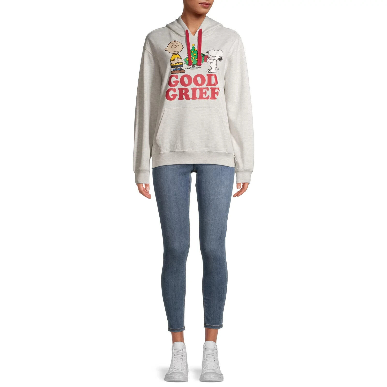 Peanuts Juniors' Good Grief Holiday Hoodie, Grey Size XL/XG(15-17) Item image 6