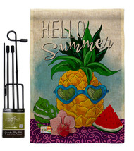 Hello Pineapple Burlap - Impressions Decorative Metal Garden Pole Flag Set GS192 - £26.86 GBP