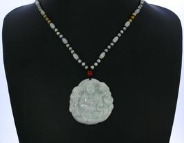 1.9&quot; China Certified Grade A Nature Hisui Jadeite Jade Blessing Kwan-yin Necklac - £58.06 GBP