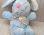 Main Joy vintage Blue Bunny Rabbit Plush white ears bow pink nose sitting - $24.74