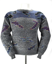 Vtg 80s 90s Koman Gray Multi Abstract Streetwear Fresh Prince Hip Hop Sweater L - £40.15 GBP