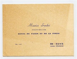 Hotel de Paris Et De La Poste Business Card Maurice Sandre &amp; Menu Sens France  - $27.72