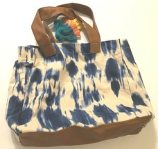 Luandelle Women Fashion Blue White Brown Tie Dye Laguna Tote Canvas Handbag New - $32.31