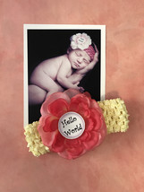Monthly Milestones 12 Month Yellow Headband set w/ Flower for Newborn Baby &amp; up  - £19.57 GBP