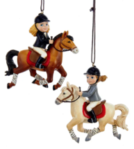 Kurt Adler Set Of 2 Resin Horse Riding Girl Equestrian Christmas Ornaments C9292 - £23.75 GBP
