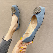 Spring Autumn New Round Crystal Square Toe Flats Flock Leather Solid Color Women - £26.62 GBP
