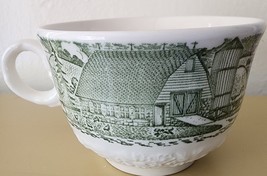 ROYAL CHINA Currier &amp; Ives Green Pattern Teacup English Country Scene Embossed - £8.79 GBP