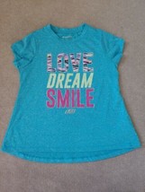 Skechers Active Wear Shirt Youth Girls Size 10 12 Blue Flared Love Dream Smile - £11.80 GBP