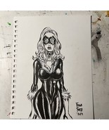 Sexy Black Cat From spiderman  Horror Original Art Drawing By Frank Forte - £29.80 GBP