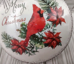 Cardinal Bird Holiday Merry Christmas Ornament Keepsake Tin Metal PineCones Ohio - £11.19 GBP