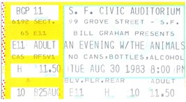 Vintage The Animals Ticket Stumpf August 30 1983 San Francisco California - $49.48