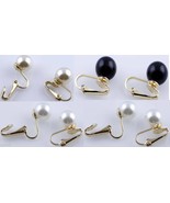 1 Pair Goldtone Clip On Faux Pearl Round Stud Earrings White,Cream White... - $8.25 CAD