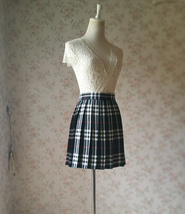 Black White Pleated Plaid Skirt Women Girl Short Plaid Skirts US0-US16 image 3