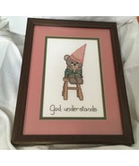 God Understands Teddy Bear Finished Cross Stitch Framed - $21.49
