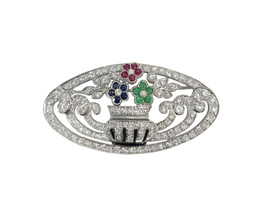 Oval Brooch Pin in 18k White Gold with Stones  - €1.910,55 EUR