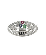 Oval Brooch Pin in 18k White Gold with Stones  - $2,200.00