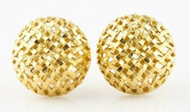 Gorgeous 18k Yellow Gold Basketweave Mesh Dome Huggie Earrings with Omeg... - £1,371.06 GBP