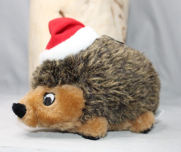 Plush Puppies Santa Hedgehog 6&quot; Squeaky Dog Toy Plush Hat Holiday Christmas - £6.84 GBP
